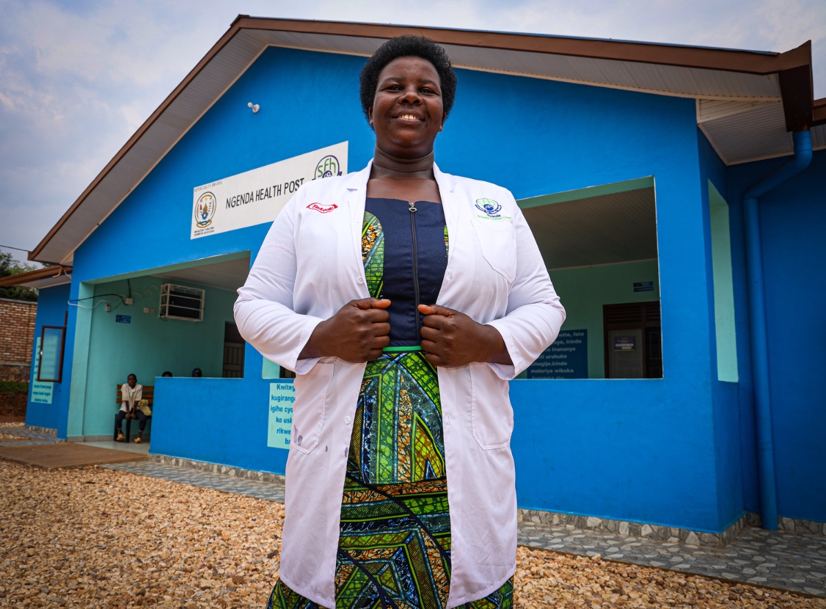 Nurse Marie Louise Uwimana outside Ngenda Health Post